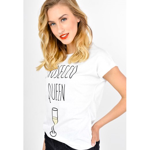 T-shirt z napisem prosecco queen Zoio bezowy XL zoio.pl wyprzedaż