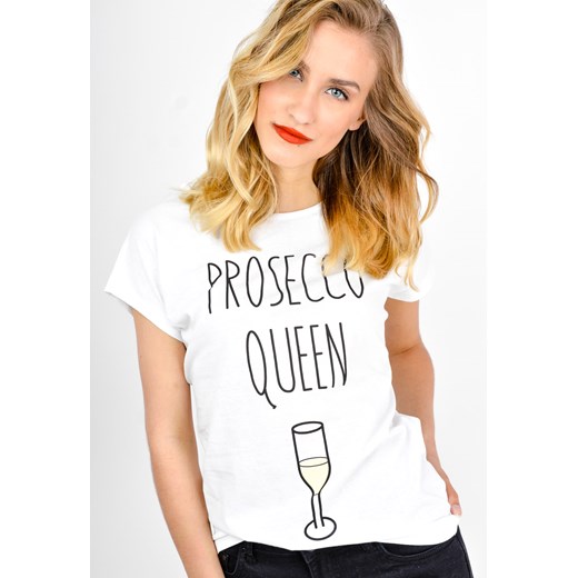 T-shirt z napisem prosecco queen Zoio bialy XL okazyjna cena zoio.pl