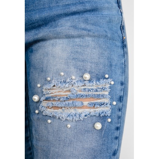 Spodnie jeans jasne rurki z rozdarciami i perełkami Zoio niebieski S promocja zoio.pl