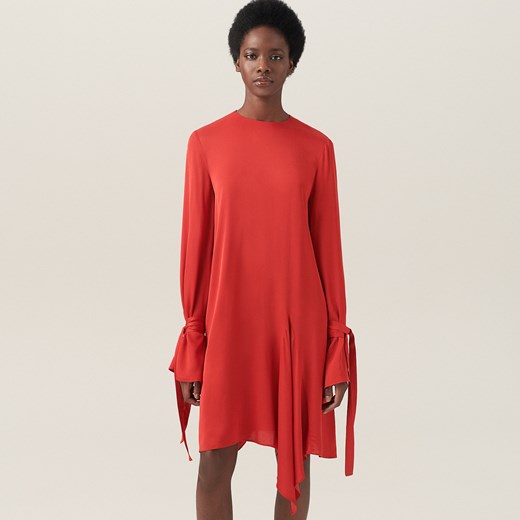 Reserved - Sukienka z wiązaniami mankietami redesign - Pomarańczo Reserved czerwony S 
