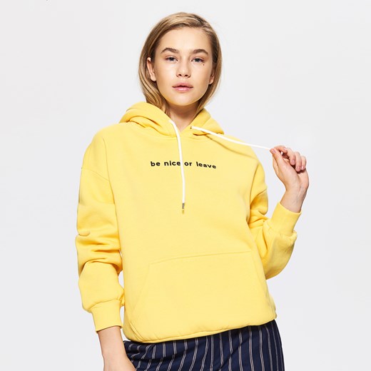 Cropp - Bluza z napisem typu hoodie - Żółty  Cropp M 