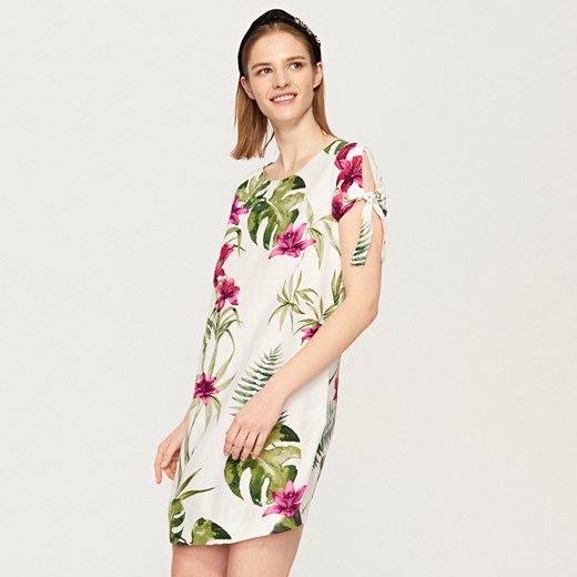 Reserved - Sukienka w tropikalne kwiaty - Biały Reserved bezowy 40 
