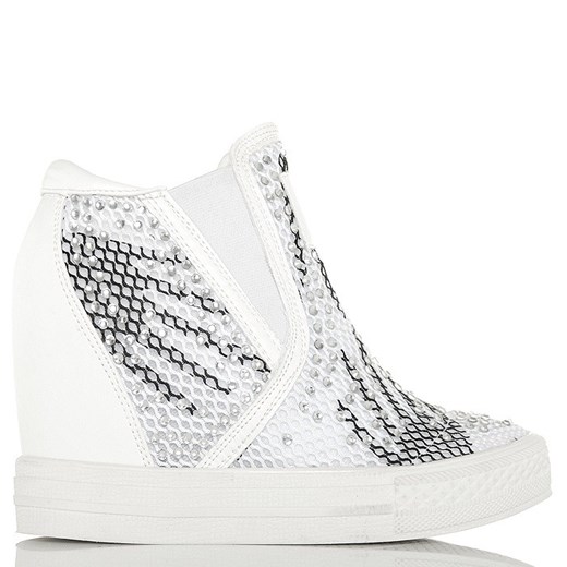 Sneakersy Krótkie Białe Nakrapiane - Złote Zamki Siatka 5658