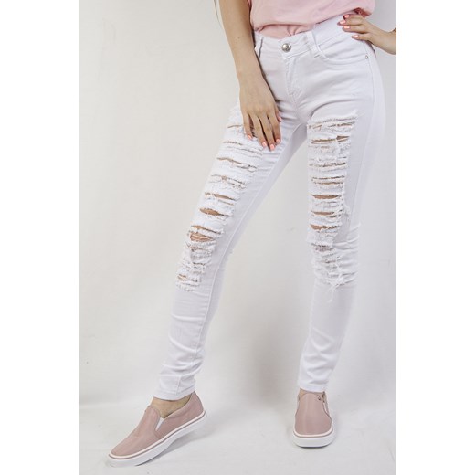 Białe spodnie jeansowe z przetarciami szary  M olika.com.pl