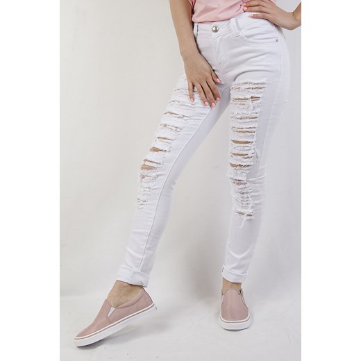 Białe spodnie jeansowe z przetarciami  szary XS olika.com.pl
