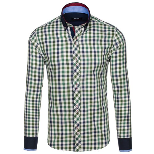 Koszula męska w kratę z długim rękawem zielona Bolf 8813 Denley.pl  L Denley okazyjna cena 