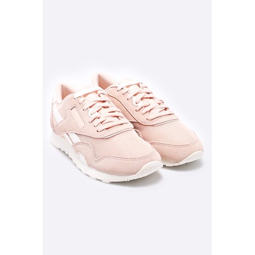 Buty sportowe damskie różowe Reebok Classic do tenisa nylon wiązane skórzane bez wzorów 