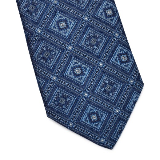 Niebieski jedwabny krawat w turecki wzór DŁUGI  Hemley  EleganckiPan.com.pl