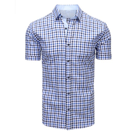 Biało-niebieska koszula męska w kratę (kx0848)  Dstreet XXL okazja  