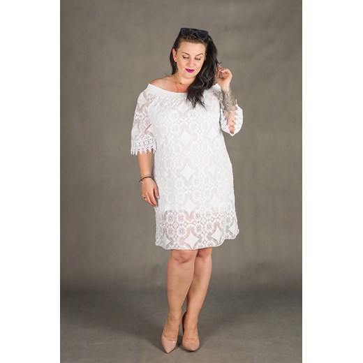 Biała Sukienka GORIZIA Koronka Plus Size - biały bialy 44/48 TONO