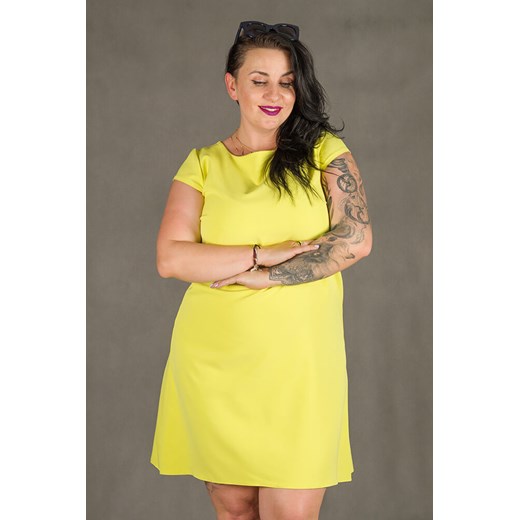 Żółta Sukienka FINESTRA Rozkloszowana Plus Size - Żółty zolty 48 TONO