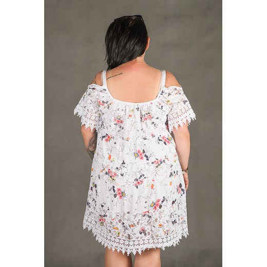 Biała Sukienka KLEO Koronka Plus Size - biały szary 44/48 TONO