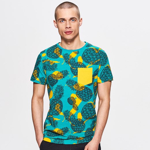 Cropp - Koszulka z ananasem all over - Turkusowy zielony Cropp XS 