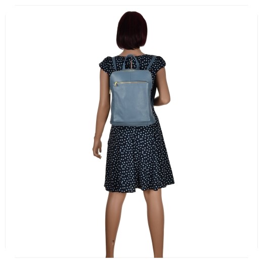 Plecak skórzany damski niebieski dżins szary Genuine Leather melon.pl