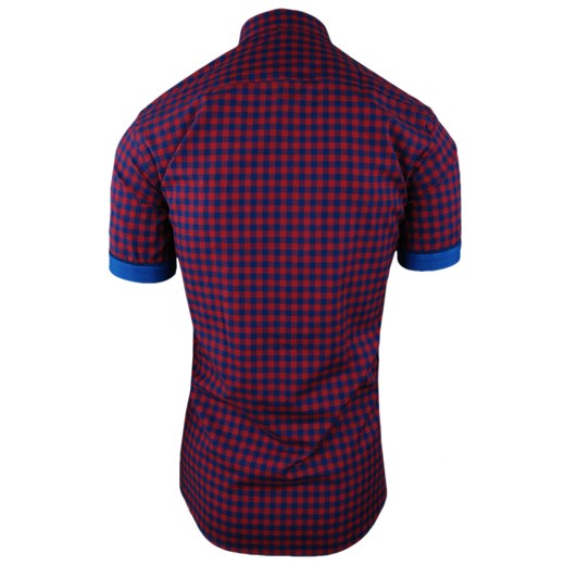 Koszula męska z krótkim rękawem w bordową kratkę 067   XL merits.pl promocyjna cena 