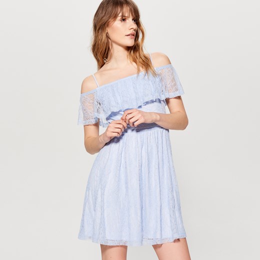 Mohito - Koronkowa sukienka hiszpanka - Niebieski fioletowy Mohito L 