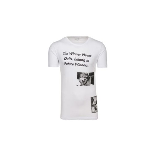 T-shirt męski z nadrukiem biały Denley 5331  Denley.pl L okazyjna cena Denley 