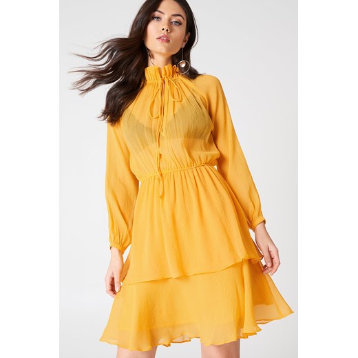 Sukienka żółta NA-KD Boho bez wzorów w stylu mini dzienna 