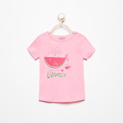 Reserved - T-shirt z nadrukiem - Różowy rozowy Reserved 68 