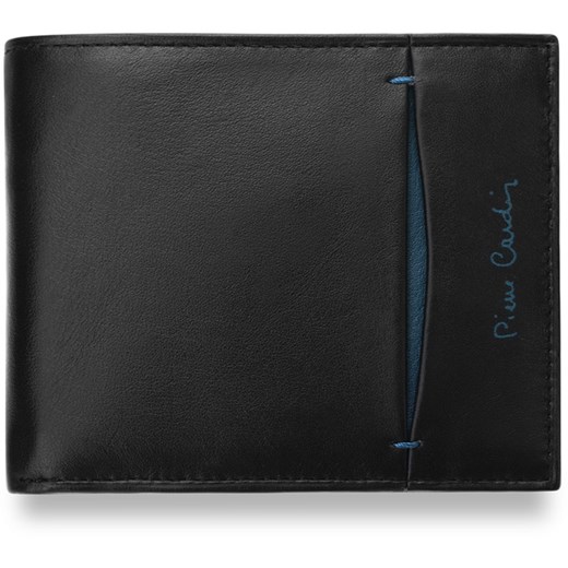 Poręczny portfel męski pierre cardin skóra naturalna - czarny z niebieskim