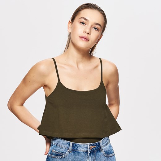 Cropp - Gładkie body na cienkich ramiączkach - Khaki Cropp S