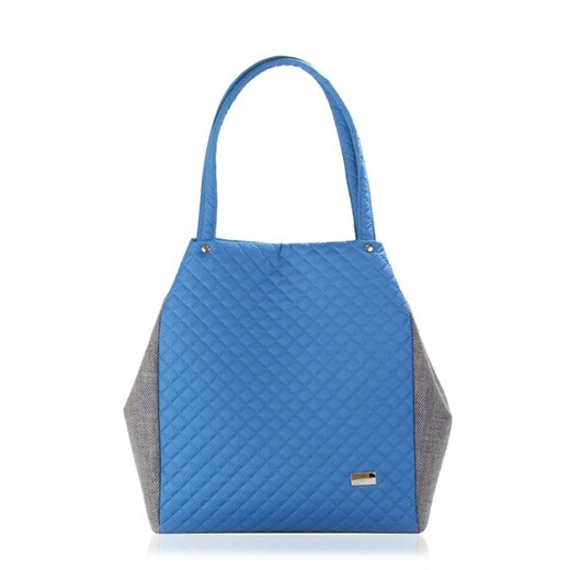Damska torebka pikowana worek shopper SIMPLE 581 niebieska z bokami w kolorze szarym Farbotka rinkopl