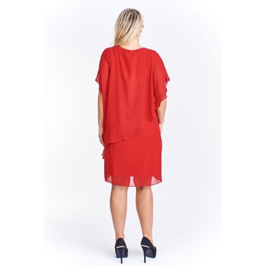 Sukienka Fokus czerwona na co dzień asymetryczna midi z okrągłym dekoltem 