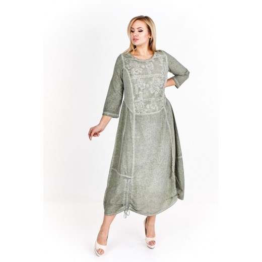 Lniana sukienka midi ze ściągaczami Zele 1 ptakmoda.com