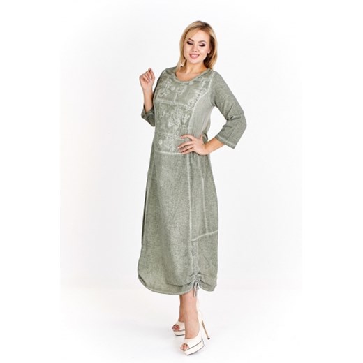 Lniana sukienka midi ze ściągaczami Zele 1 ptakmoda.com