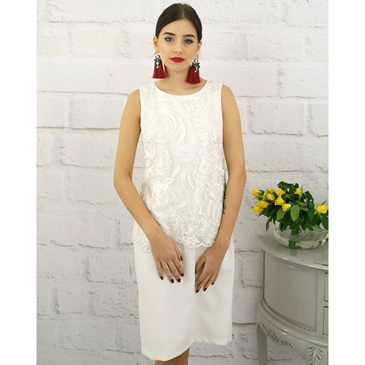 Elegancka sukienka z gipiurą ecru Numero 36 Neomoda