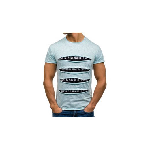 T-shirt męski z nadrukiem jasnozielony Denley 1881