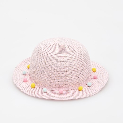 Reserved - Pleciony kapelusz z pomponami - Różowy  Reserved One Size 