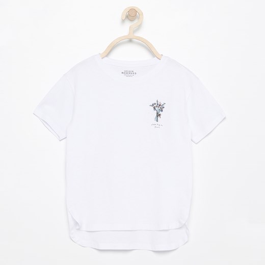 Reserved - T-shirt z haftowanym bukietem - Biały Reserved  146 