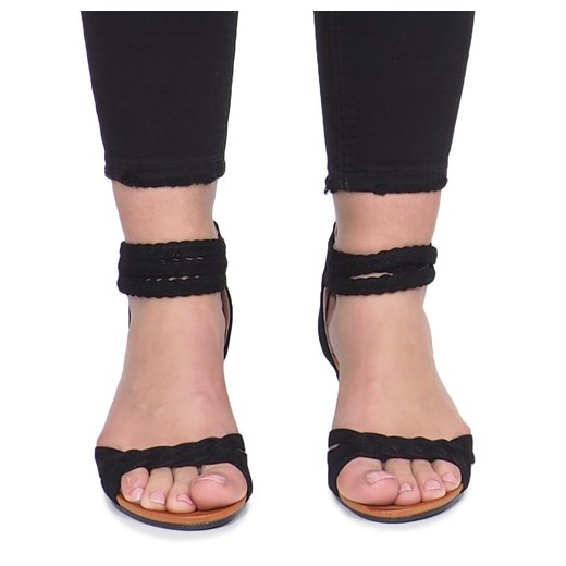 Czarne sandały na delikatnej koturnie Desun - Czarny   39 gemre