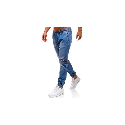 Spodnie jeansowe joggery męskie niebieskie Denley 2031