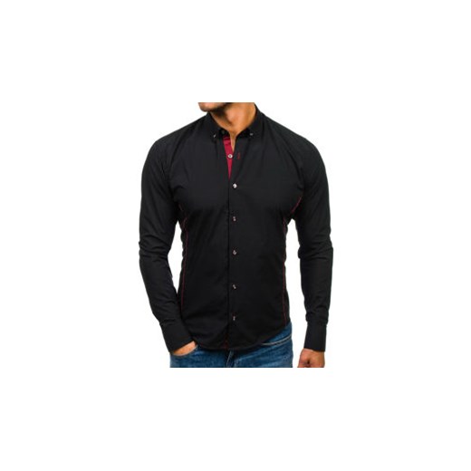Koszula męska elegancka z długim rękawem czarno-bordowa Bolf 5722-1 Denley.pl  L Denley