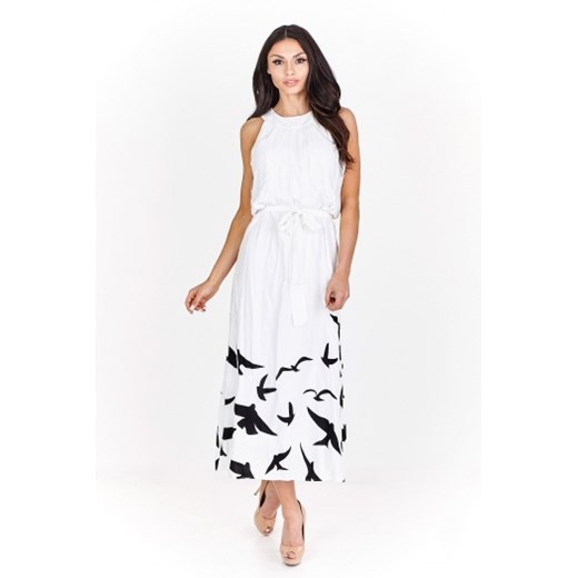 Sukienka maxi w stylu greckim ze wzorem w ptaki Martex ptakmoda.com