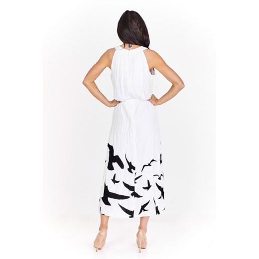 Sukienka maxi w stylu greckim ze wzorem w ptaki Martex ptakmoda.com
