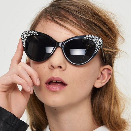 Sinsay - Okulary przeciwsłoneczne z kryształkami - Czarny Sinsay  One Size 