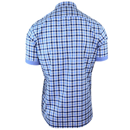 Koszula męska z krótkim rękawem w niebieską kratkę 087   3XL promocja merits.pl 