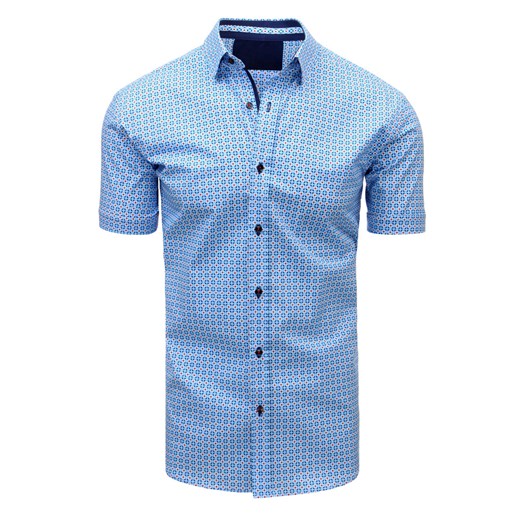 Koszula męska elegancka we wzory z krótkim rękawem błękitna (kx0862) Dstreet  XL 