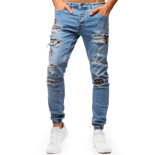 Spodnie joggery jeansowe męskie niebieskie (ux1268)  Dstreet 34 okazja  
