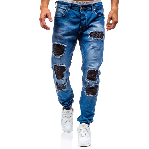 Spodnie jeansowe joggery męskie niebieskie Denley 0820 Denley.pl  XL Denley