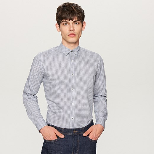 Reserved - Koszula z podwijanymi rękawami slim fit - Granatowy Reserved S
