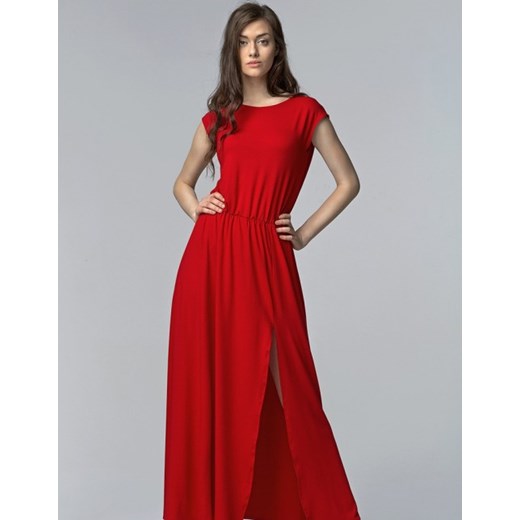 Sukienka Nife bez rękawów czerwona maxi prosta gładka 