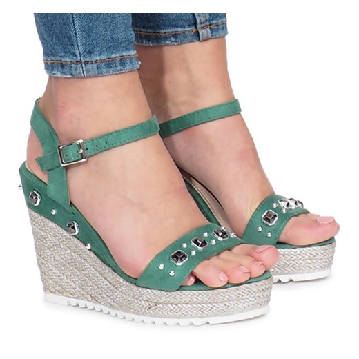 Zielone sandały na koturnie Glam Shine