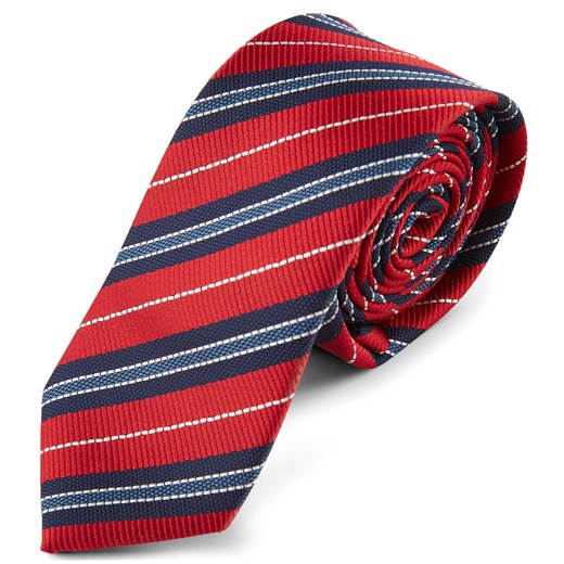 Czerwono-niebieski krawat ze ściegami