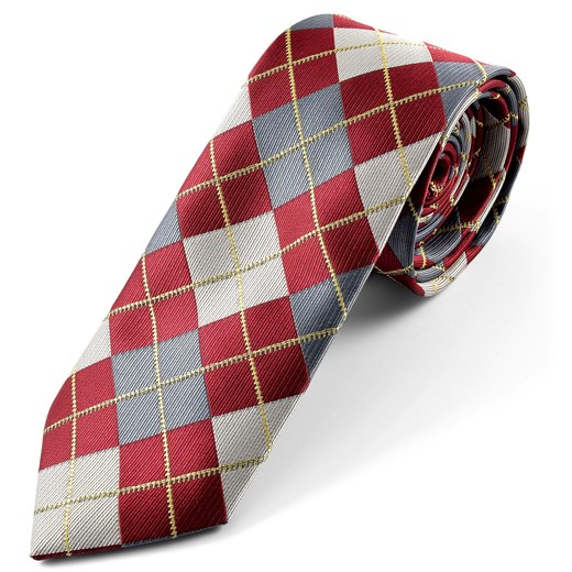 Jedwabny krawat w czerwono-szarą kratkę