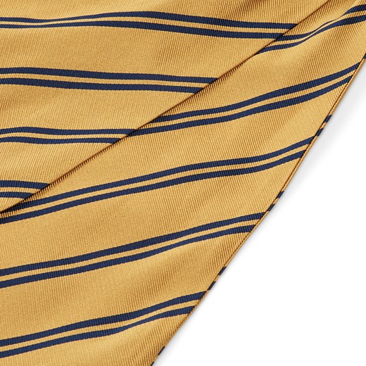 Złoty krawat jedwabny w podwójne ciemnogranatowe paski