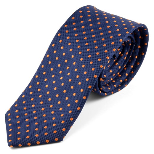 Niebieski krawat w pomarańczowe kropki